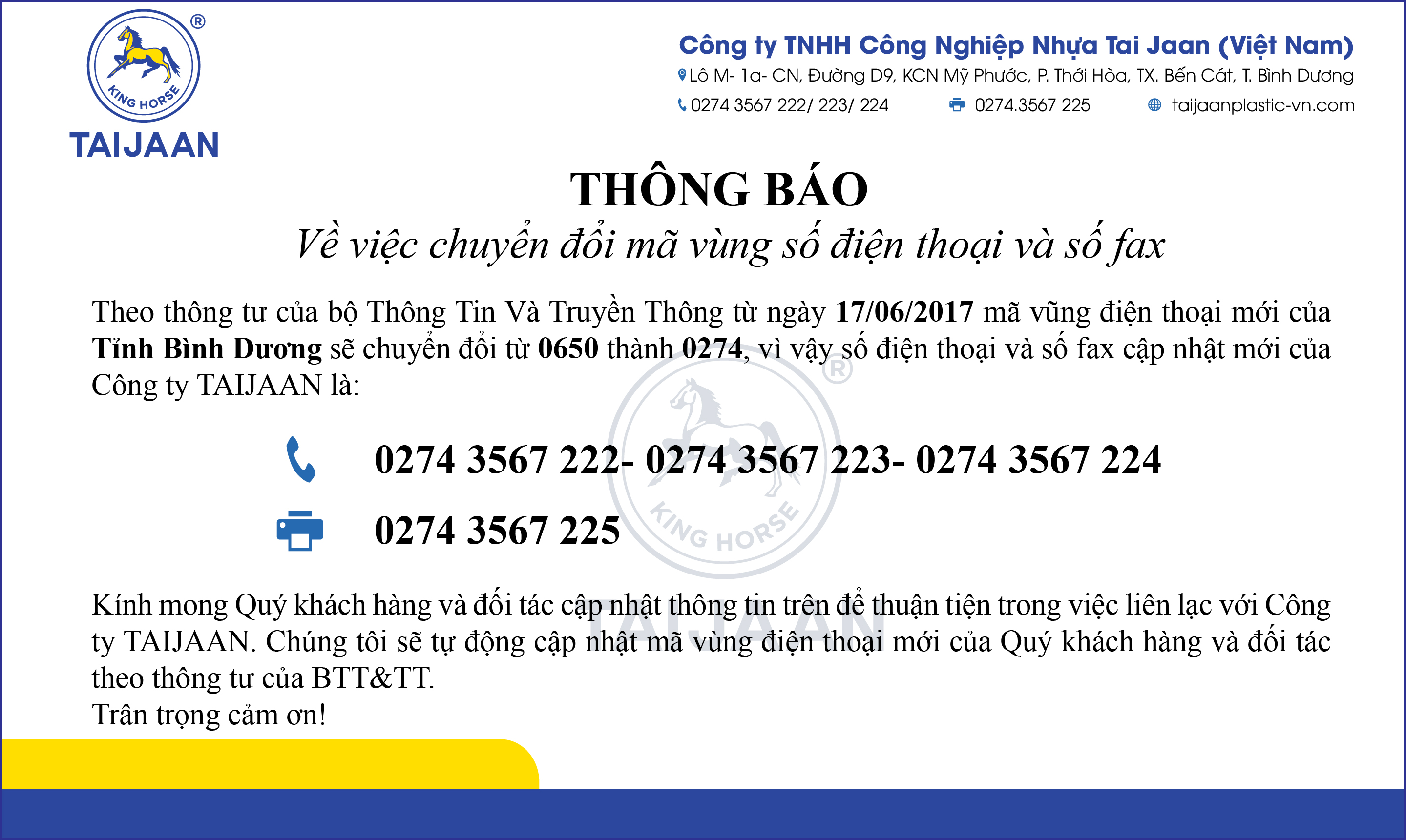 [TB] Về việc thay đổi mã vùng điện thoại và mã số fax theo thông tư của ...